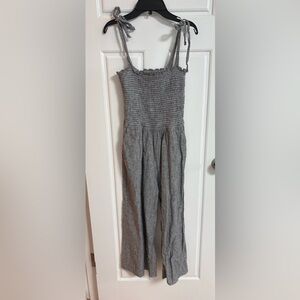 1. State Gray and White Pinstripe Linen Capri length Jumpsuit